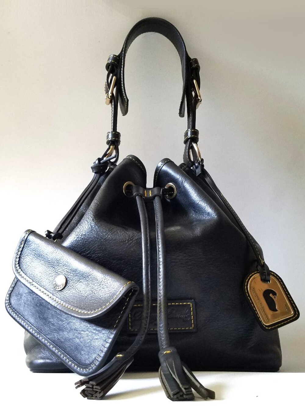Dooney & Bourke Florentine Shoulder Drawstring Bucket Bag Black w/Coin Purse